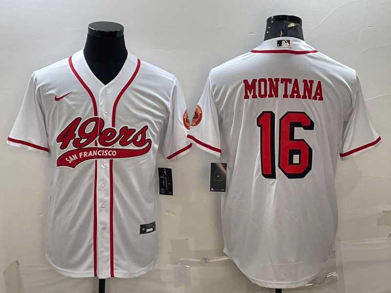 Mens San Francisco 49ers #16 Joe Montana New White With Patch Cool Base Stitched Baseball Jersey